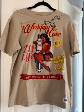 Wedding Cake x Zaza Graphic Tee — Tan with Red & Yellow Print